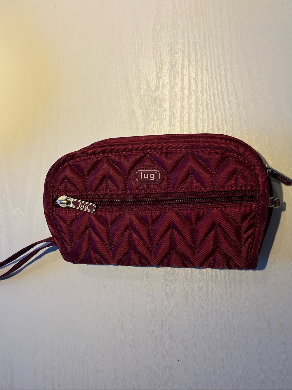 lug Quilted Wristlet Cosmetic Pouch in Deep Wine